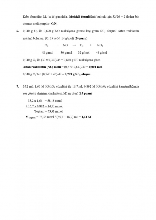 Kimya Dersi Bütünleme Soruları ve Cevapları - 2016