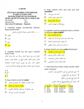 Arapça Hazırlık Bütünleme Soruları ve Cevapları