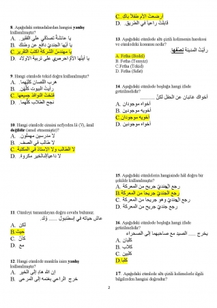 Arapça Hazırlık Final Soruları ve Cevapları