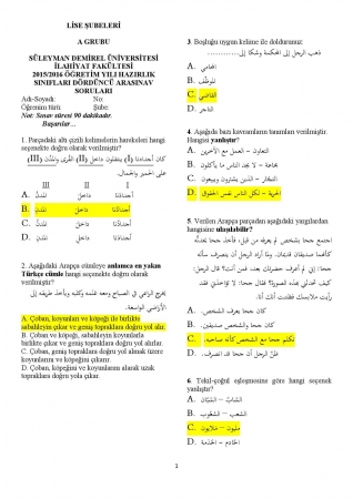 Arapça Hazırlık 4. Vize Soruları ve Cevapları