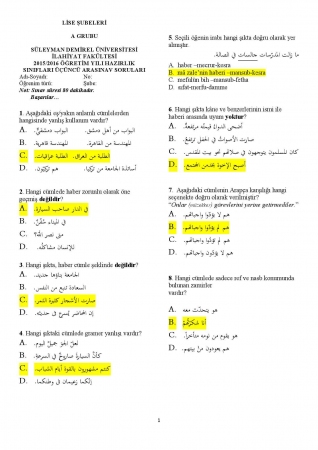 Arapça Hazırlık 3. Vize Soruları ve Cevapları