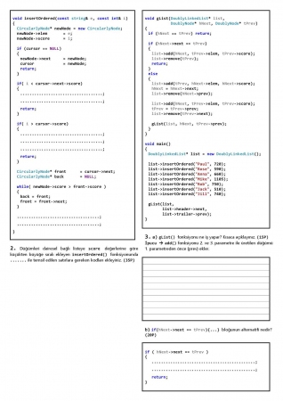 Veri Yapıları Dersi Vize Soruları ve Cevapları - 2015