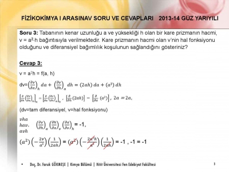 Fizikokimya -1 Vize Soruları ve Cevapları