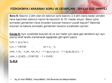 Fizikokimya -1 Vize Soruları ve Cevapları