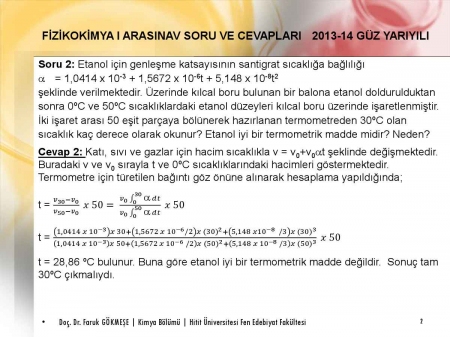 Fizikokimya -1 Vize Soruları ve Cevapları