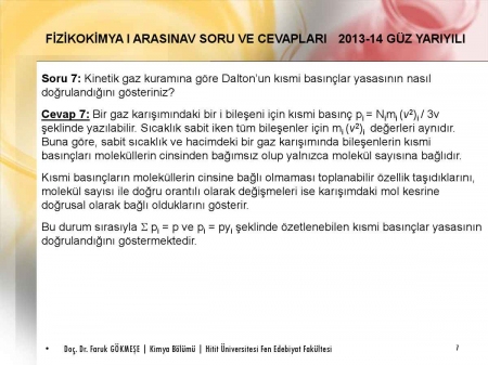 Fizikokimya -1 Vize Soruları ve Cevapları