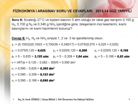 Fizikokimya -1 Vize Soruları ve Cevapları
