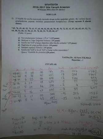 İstatistik Dersi Vize Soruları ve Çözümleri - 2016