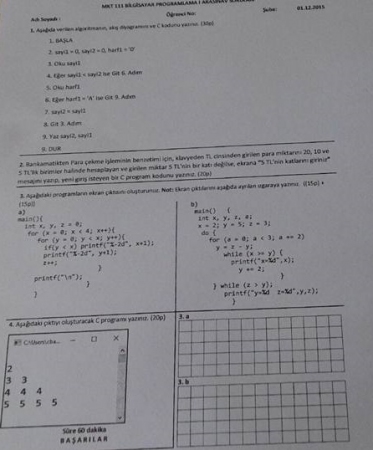 Bilgisayar Programlama -1 Vize Soruları