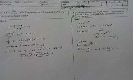 Mühendislik Matematiği Final Soruları - Teknoloji Fakültesi