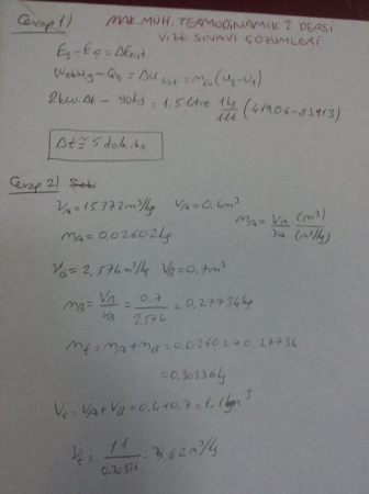 Termodinamik -1 Vize Soruları ve Çözümleri - 2016