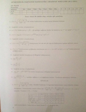 Matematik -1 Vize Soruları Ve Cevapları