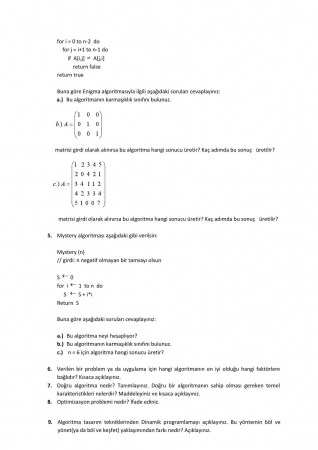 Algoritma Tasarım ve Analiz Dersi Vize Çalışma Soruları