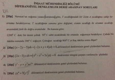 Diferansiyel Denklemler Ara Sınav Soruları