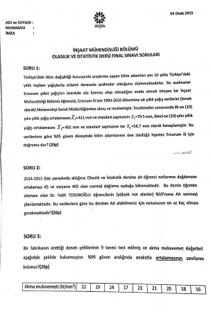 Olasılık ve İstatistik Final Soruları Ve Cevapları