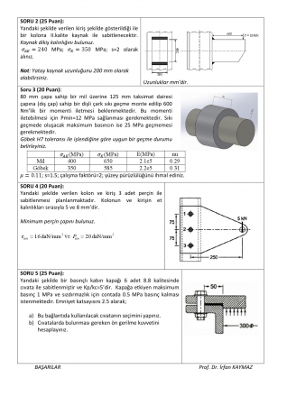Makine Elemanları -1 Final Soruları ve Cevapları