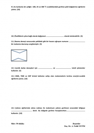Mühendislikte Mekanik Deneyler Vize Soruları