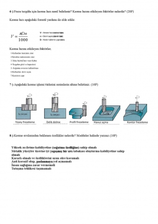 Talaşlı İmalat ve Takım Tezgahları Vize Soruları ve Cevapları