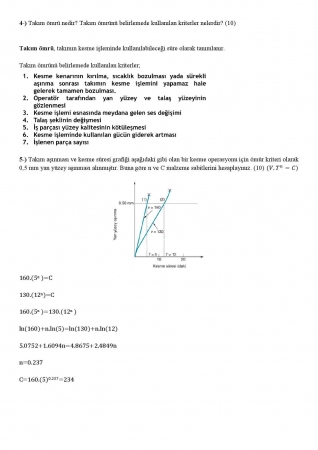 Talaşlı İmalat ve Takım Tezgahları Vize Soruları ve Cevapları
