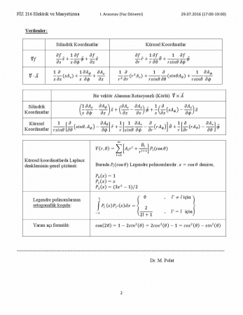 Elektrik ve Manyetizma Vize Soruları ve Cevapları Yaz Okulu