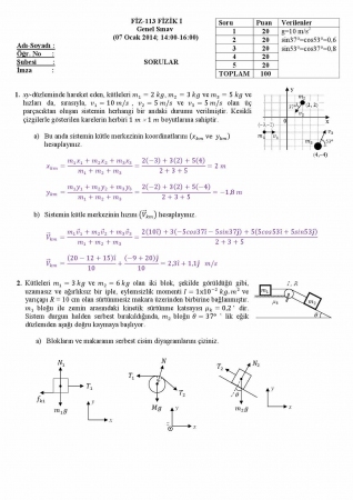 Fizik -1 Final Soruları ve Cevapları -2014