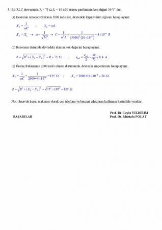 Fizik -1 Final Soruları ve Cevapları Bahar Dönemi