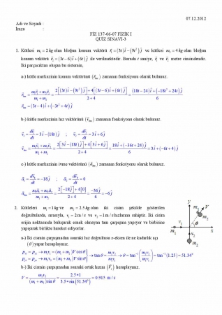 Fizik -1 Quiz Soruları ve Cevapları -3