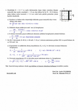 Fizik -1 2. Vize Soruları ve Cevapları Bahar Dönemi