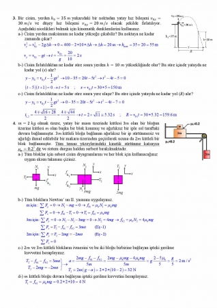 Fizik -1 Vize Soruları ve Cevapları