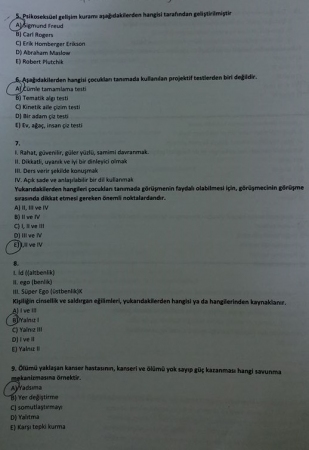 Çocuk Psikolojisi ve Ruh Sağlığı Dersi Vize ve Final Soruları