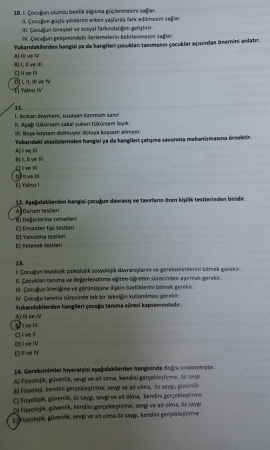 Çocuk Psikolojisi ve Ruh Sağlığı Dersi Vize ve Final Soruları