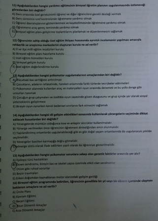 Özel Eğitimde Program Geliştirme Dersi Vize Soruları ve Cevapları