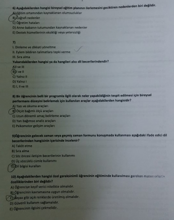 Özel Eğitimde Program Geliştirme Dersi Vize Soruları ve Cevapları