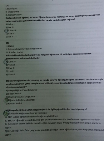 Özel Eğitimde Program Geliştirme Dersi Vize Soruları ve Cevapları