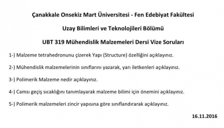 Mühendislik Malzemeleri Dersi Vize Soruları