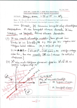 Analiz -3 1.Kısa Sınav Soruları ve Cevapları