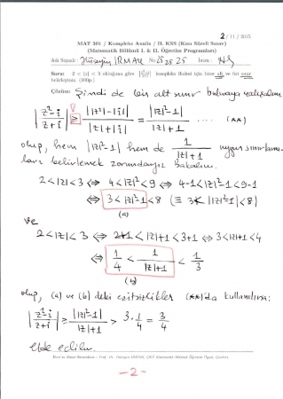 Kompleks Analiz 2.Kısa Sınav Soruları ve Cevapları