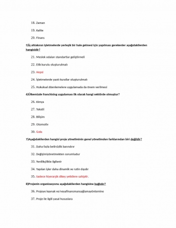 Girişimcilik ve Proje Yönetimi Vize Soruları ve Cevapları