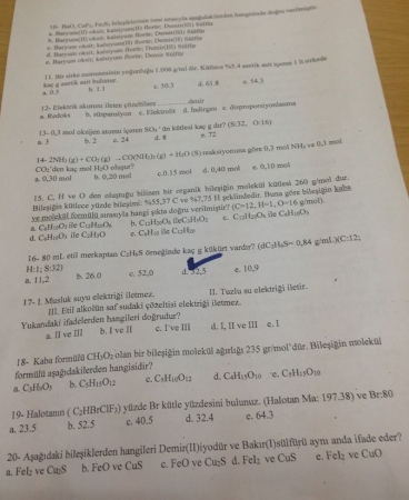 Kimya Dersi Vize Soruları