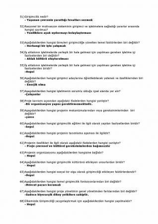 Girişimcilik ve Proje Yönetimi Çalışma Soruları