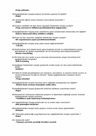 Girişimcilik ve Proje Yönetimi Çalışma Soruları
