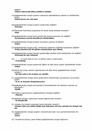 Girişimcilik ve Proje Yönetimi Çalışma Soruları