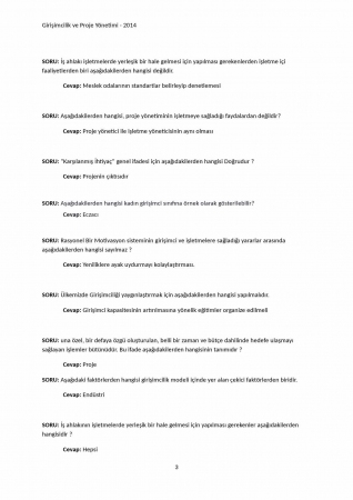 Girişimcilik ve Proje Yönetimi Çalışma Soruları