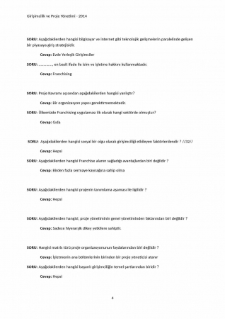 Girişimcilik ve Proje Yönetimi Çalışma Soruları