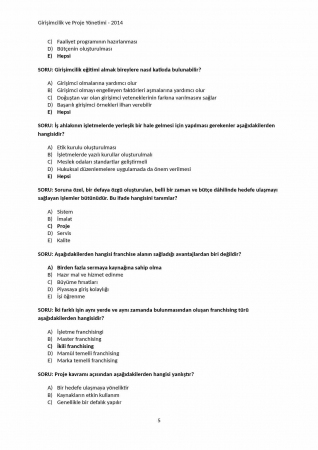 Girişimcilik ve Proje Yönetimi Çalışma Soruları
