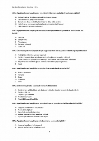 Girişimcilik ve Proje Yönetimi Çalışma Soruları