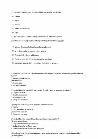 Fabrika Organizasyon ve Yönetimi Vize Soruları