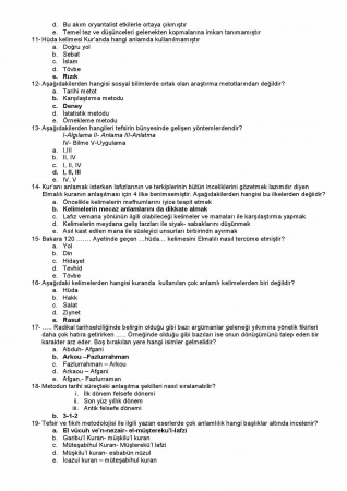 Günümüz Tefsir Problemleri Dersi Vize Soruları ve Cevapları