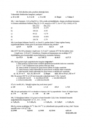 Kimya Dersi Final Soruları ve Cevapları - 2017