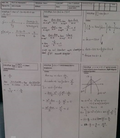 Matematik -1 Bütünleme Soruları ve Çözümleri - Müh. Fakültesi